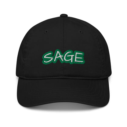 SAGE Take Root organic baseball cap in black, front view