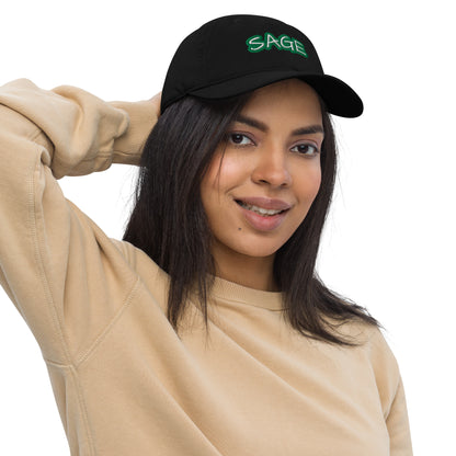 SAGE Take Root organic baseball cap in black, front view