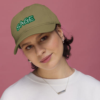 SAGE Take Root organic baseball cap in jungle, front view