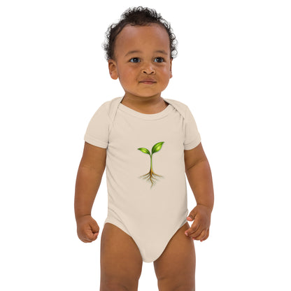 Take Root — Organic Cotton Baby Bodysuit — Growth From the Start — organic natural front view