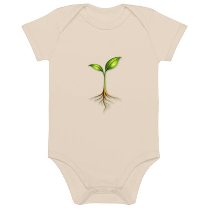 Take Root — Organic Cotton Baby Bodysuit — Growth From the Start — organic natural front view