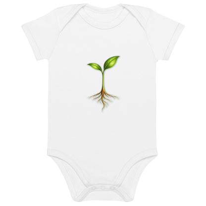 Take Root — Organic Cotton Baby Bodysuit — Growth From the Start — white front view