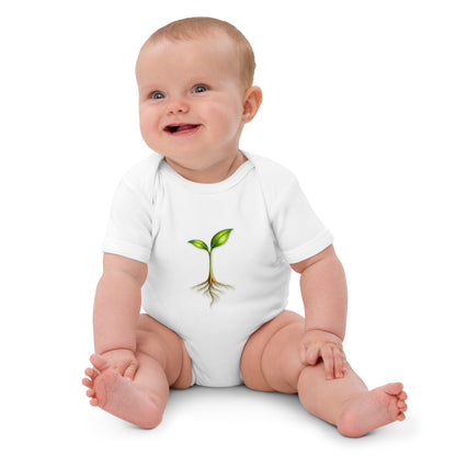 Take Root — Organic Cotton Baby Bodysuit — Growth From the Start — white front view