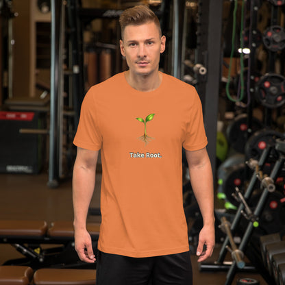 Take Root — Cyber Sage Tee (Seed Series) | Leaf, Sky & Ember — burnt orange front view