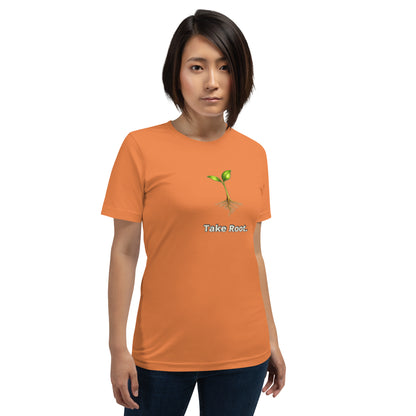 Take Root — Cyber Sage Tee (Seed Series) | Leaf, Sky & Ember — burnt orange front view