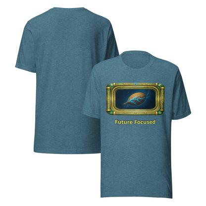 Future Focused — Cyber Seed Tee (Blue) — heather deep teal front view and back