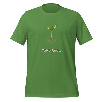 Take Root — Cyber Sage Tee (Seed Series) | Leaf, Sky & Ember — leaf front view