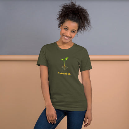 Take Root — Cyber Sage Tee (Seed Series) | Rooted Earth — military green front view