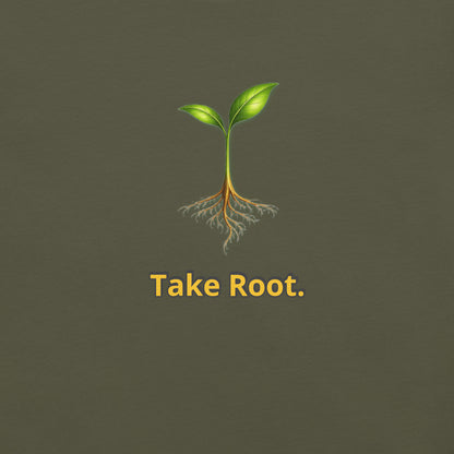 Take Root — Cyber Sage Tee (Seed Series) | Rooted Earth — military green front view