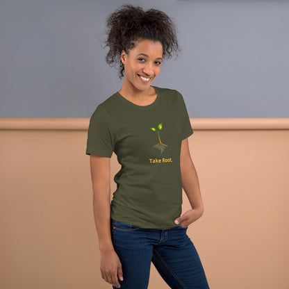 Take Root — Cyber Sage Tee (Seed Series) | Rooted Earth — military green right-side view
