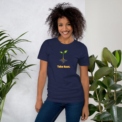 Take Root — Cyber Sage Tee (Seed Series) | Deep Forest — navy front view