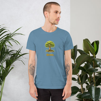 Grow — Cyber Sage Tee (Seed Series) — steel blue front view