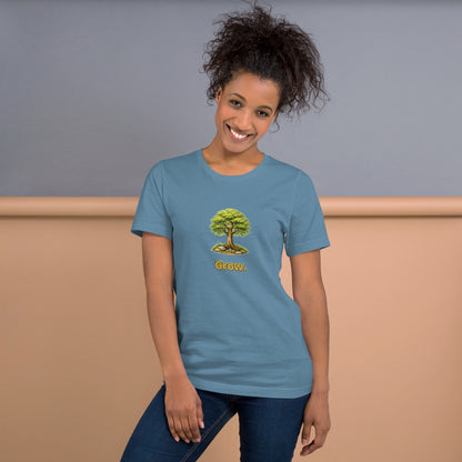 Grow — Cyber Sage Tee (Seed Series) — steel blue front view
