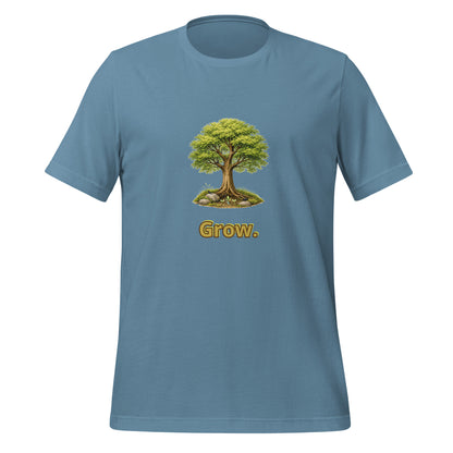 Grow — Cyber Sage Tee (Seed Series) — steel blue front view