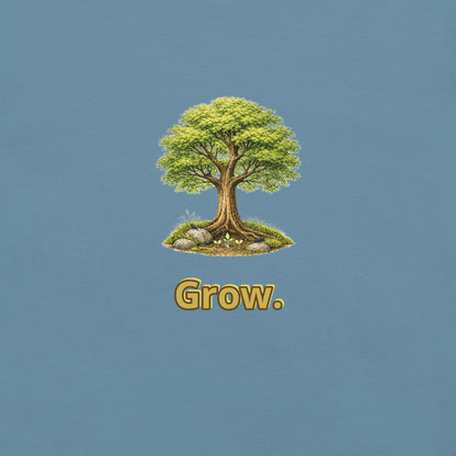 Grow — Cyber Sage Tee (Seed Series) — steel blue front view