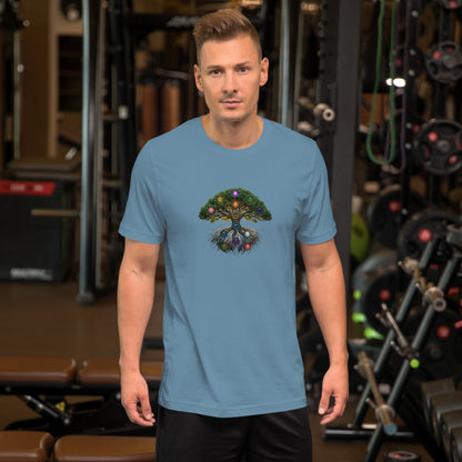 The Grove — Cyber Sage Tee (Ecosystem Series) V1 — steel blue front view
