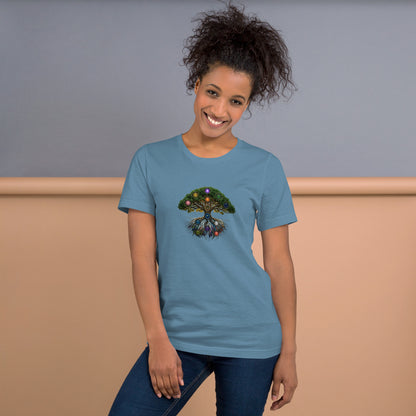 The Grove — Cyber Sage Tee (Ecosystem Series) V1 — steel blue front view