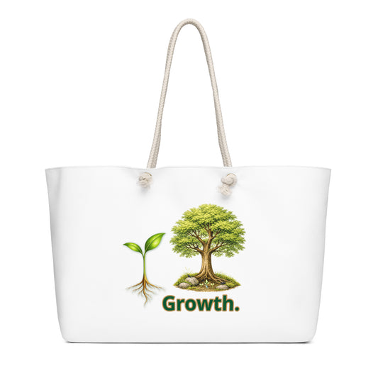 Growth weekender bag in white, front view