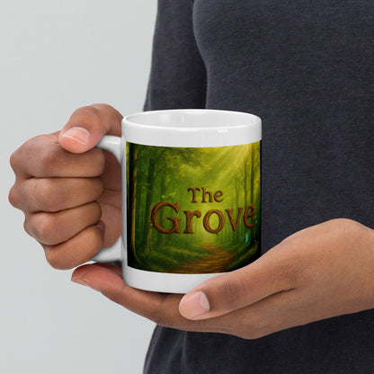 The Mug of the Grove - White and Glossy Edition — white 11 oz handle on left-side view