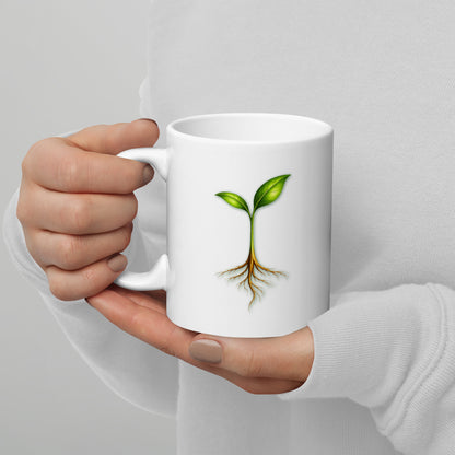 Take Root Grove white glossy mug, 11 oz, handle on left
