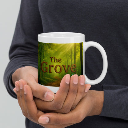 The Mug of the Grove - White and Glossy Edition — white 11 oz handle on right-side view
