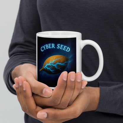Cyber Seed TRUST — White Glossy Mug — white 11 oz handle on right-side view