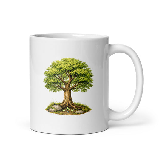 Grow Grove white glossy mug, 11 oz, handle on right
