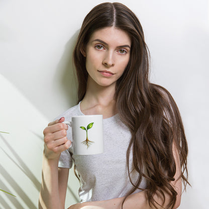 Take Root Grove white glossy mug, 11 oz, lifestyle view