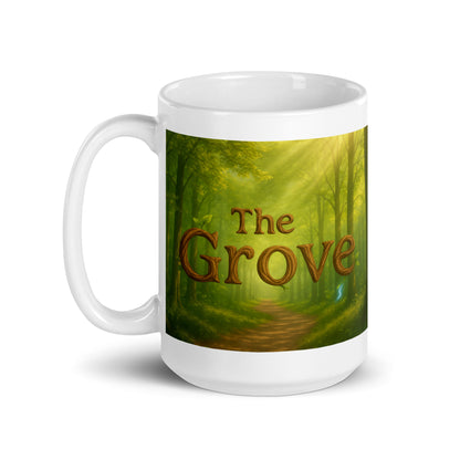 The Mug of the Grove - White and Glossy Edition — white 15 oz handle on left-side view