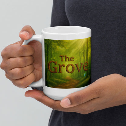 The Mug of the Grove - White and Glossy Edition — white 15 oz handle on left-side view