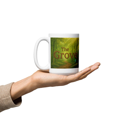 The Mug of the Grove - White and Glossy Edition — white 15 oz handle on left-side view