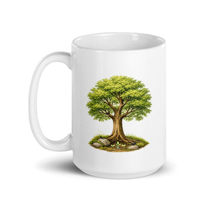 Grow Grove white glossy mug, 15 oz, handle on left