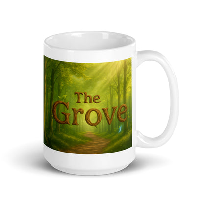 The Mug of the Grove - White and Glossy Edition — white 15 oz handle on right-side view