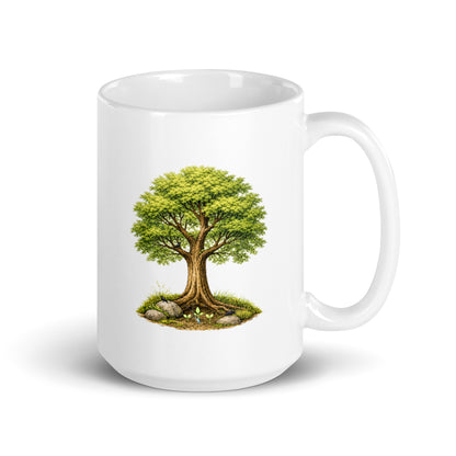 Grow Grove white glossy mug, 15 oz, handle on right