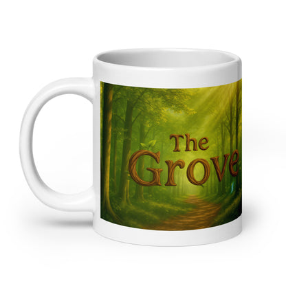 The Mug of the Grove - White and Glossy Edition — white 20 oz handle on left-side view