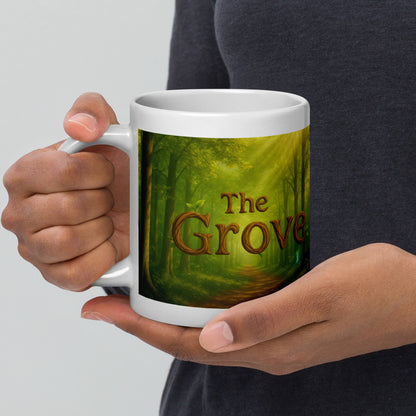 The Mug of the Grove - White and Glossy Edition — white 20 oz handle on left-side view