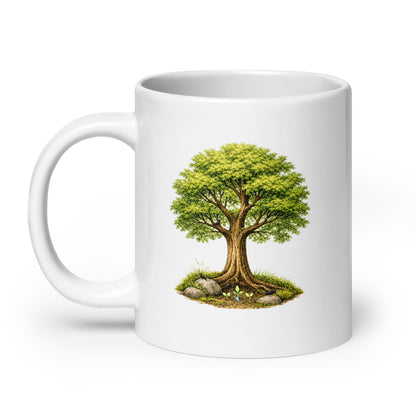 Grow Grove white glossy mug, 20 oz, handle on left