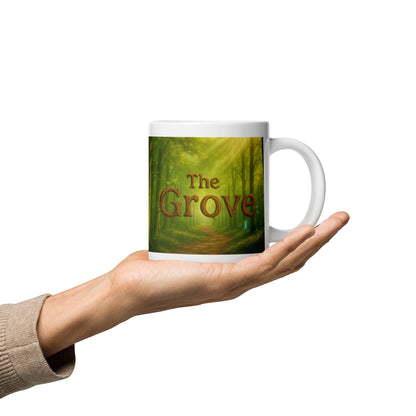 The Mug of the Grove - White and Glossy Edition — white 20 oz handle on right-side view