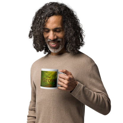 The Mug of the Grove - White and Glossy Edition — white 20 oz handle on right-side view