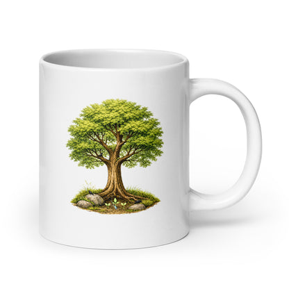 Grow Grove white glossy mug, 20 oz, handle on right
