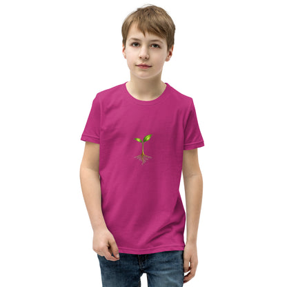 Take Root growth-symbol youth T-shirt in berry, front view