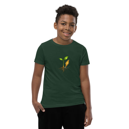 Rise growth-symbol youth T-shirt in forest, front view