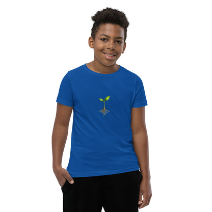 Take Root growth-symbol youth T-shirt in true royal, front view